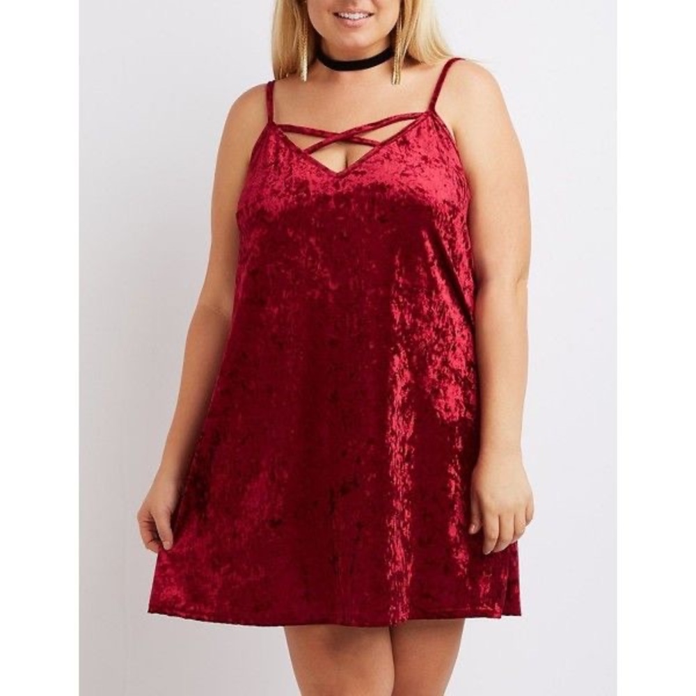 Red velvet shift dress